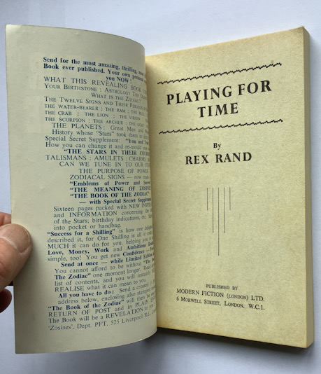 PLAYING FOR TIME British pulp fiction book circa 1953